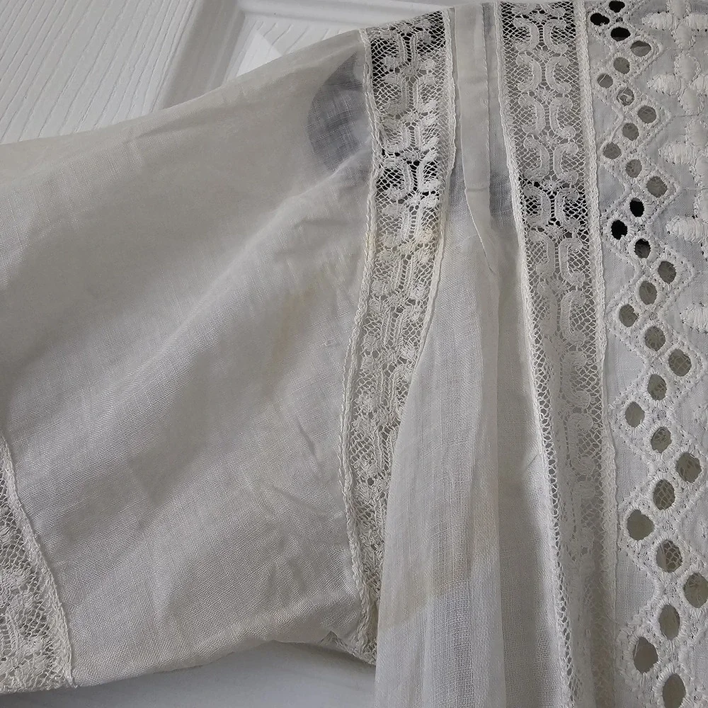 1900s Antique Edwardian White Summer Garden Lawn Dress Lace Linen Tea Gown #68 - Picture 8 of 14